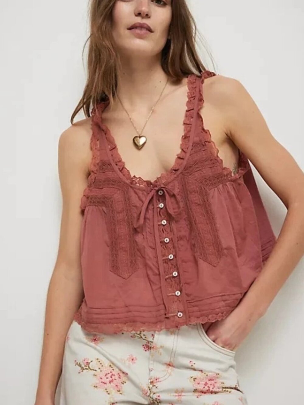 Free People Evermore Tank Lace Sleeveless Top Scoop Neck M